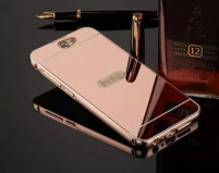 Луксозен алуминиев бъмпър с твърд гръб огледален златисто розов за HTC One A9